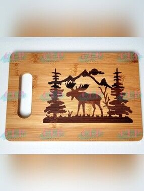 6"x9" Bamboo Cutting Board w/ Scenic Moose Laser Engraved Design